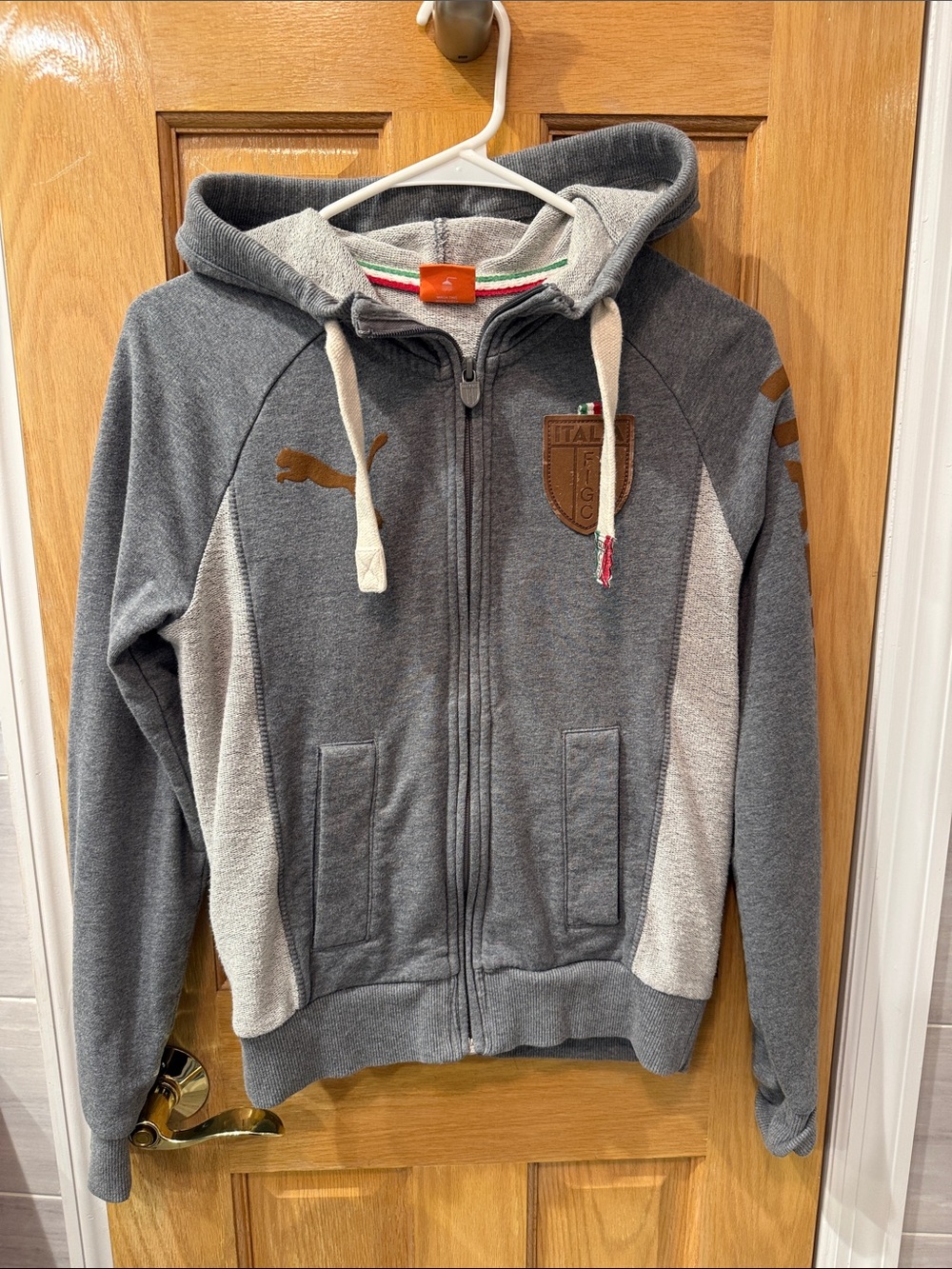 Puma Men's Italia Gray Zip-Up Hooded Jacket